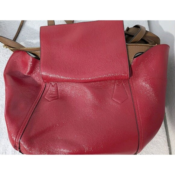 Tory Burch Perry Leather Satchel Bag Brown Moose w/ Red Interior - Picture 8 of 13